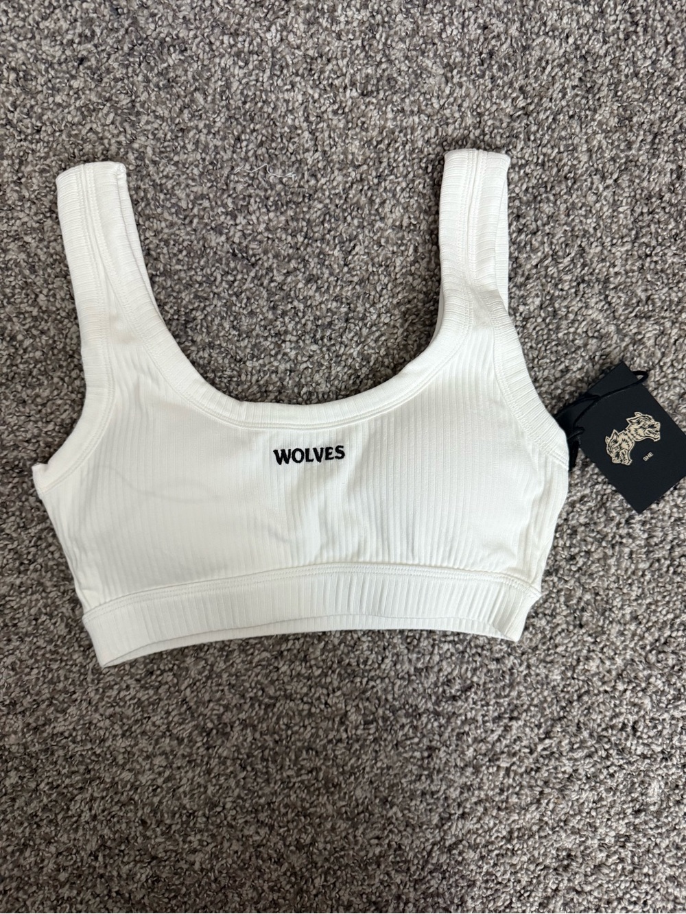 Women's Ribbed White Sports Bra